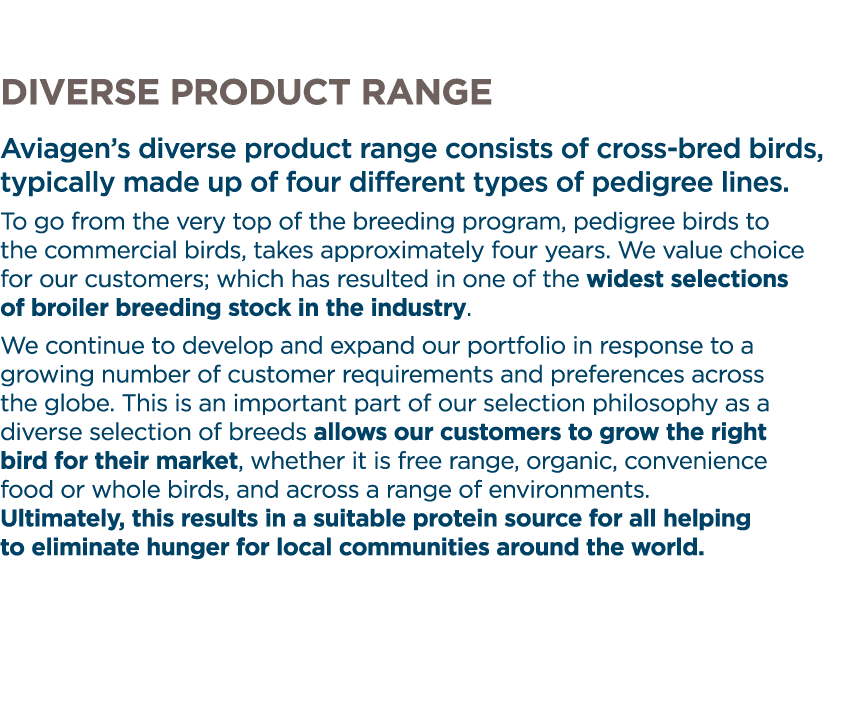 Diverse product range Aviagen s diverse product range consists of cross-bred birds, typically made up of four differe   