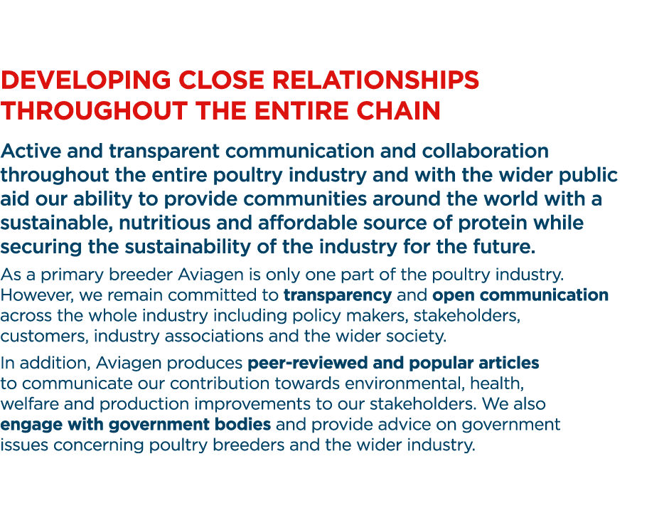 Developing close relationships throughout the entire chain Active and transparent communication and collaboration thr   