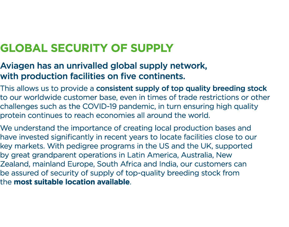 Global Security of Supply Aviagen has an unrivalled global supply network, with production facilities on five contine   
